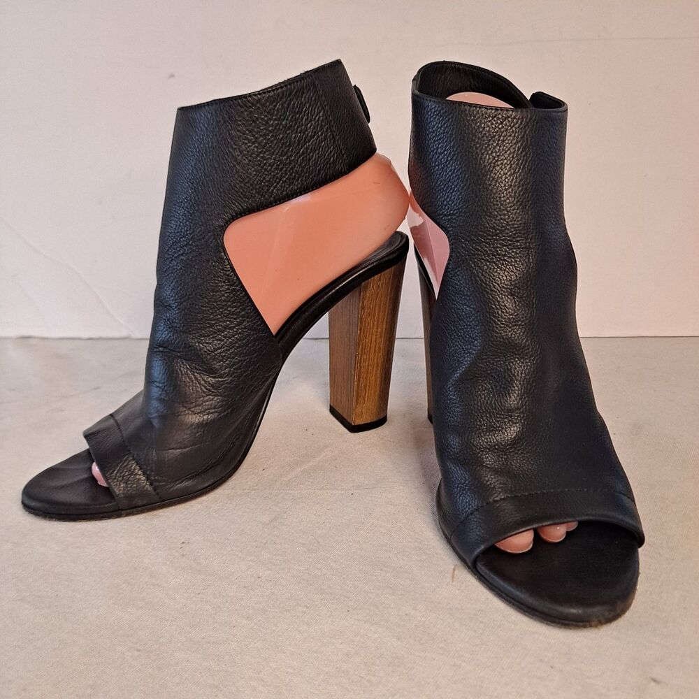 Vince Addie Open Toe Bootie Womens 8.5M Black Leather Block Heel Ankle Strap